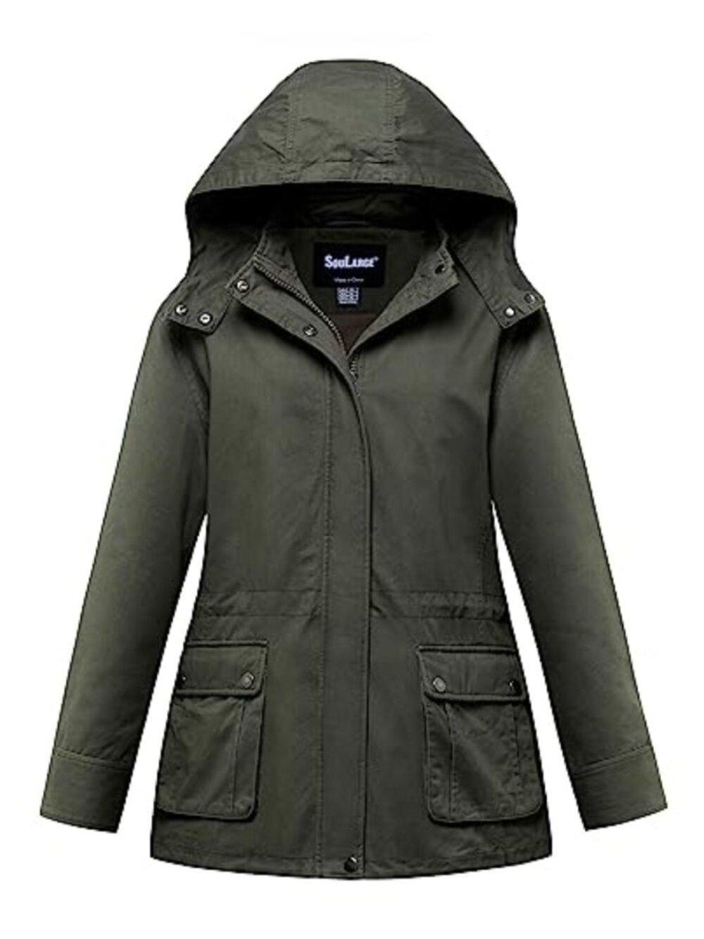 Women's Plus Size Military Cotton Utility Jacket Detachable Hood Anorak